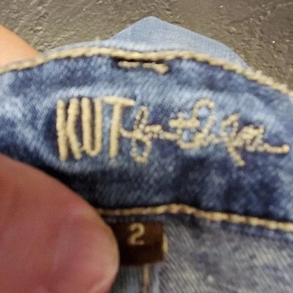 Kut from the Kloth Distressed Medium Blue Bootcut Jeans - Picture 5 of 7